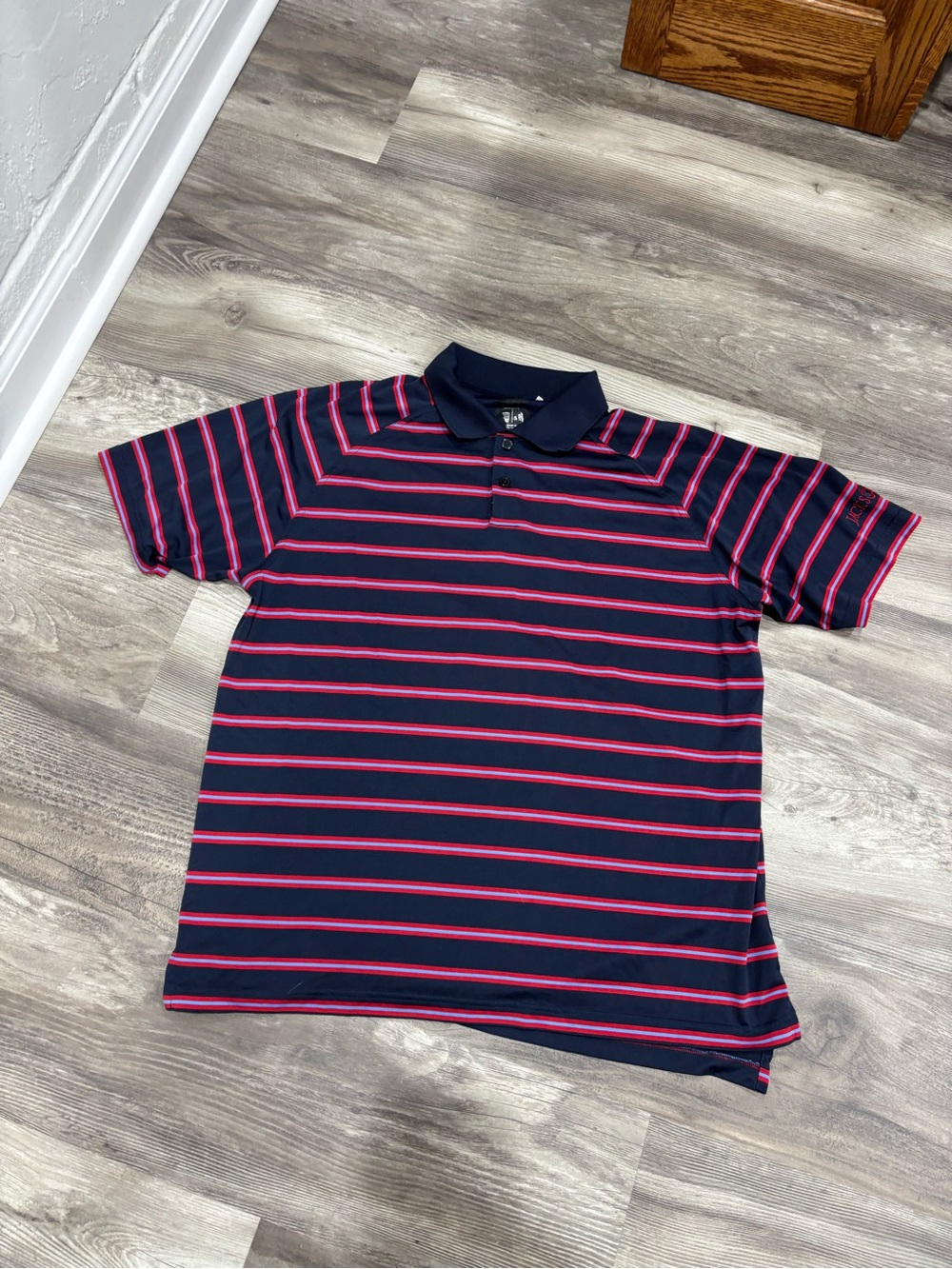 Adidas - Navy and Pink Striped - Golf Polo